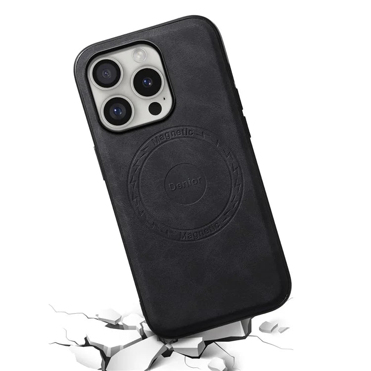 DENIOR A11 For iPhone 16 Pro Case Vintage PU Leather Magnetic Back Cover