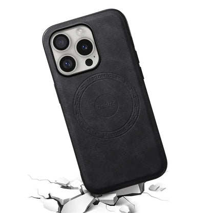 DENIOR A11 For iPhone 16 Pro Case Vintage PU Leather Magnetic Back Cover