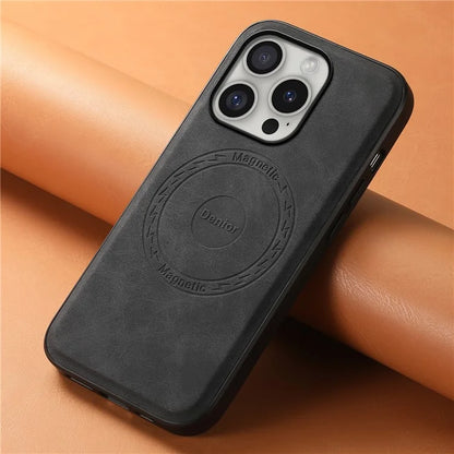 DENIOR A11 For iPhone 16 Pro Case Vintage PU Leather Magnetic Back Cover