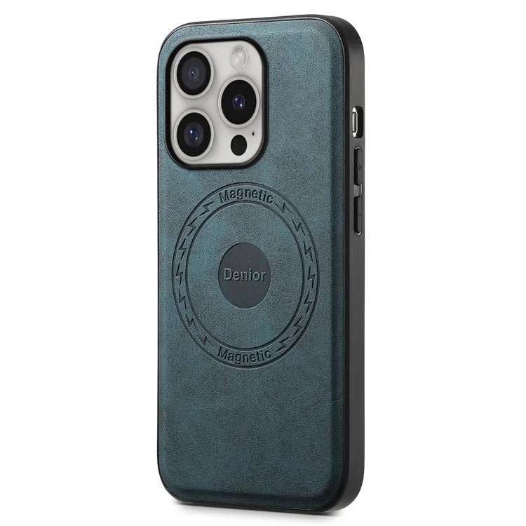 DENIOR A11 For iPhone 16 Pro Case Vintage PU Leather Magnetic Back Cover