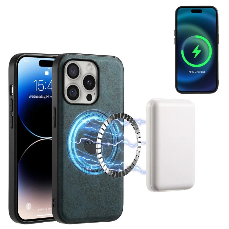 DENIOR A11 For iPhone 16 Pro Case Vintage PU Leather Magnetic Back Cover