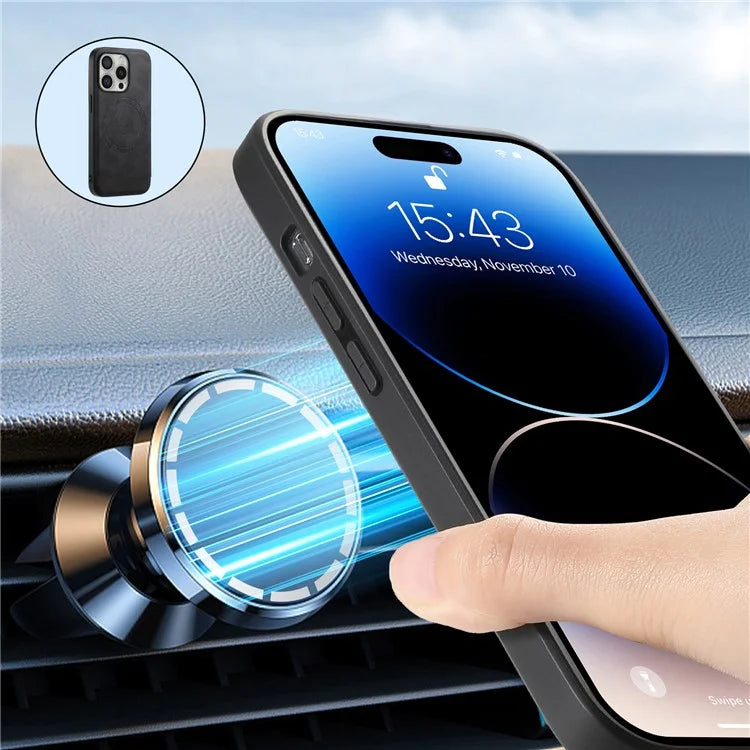 DENIOR A11 For iPhone 16 Pro Case Vintage PU Leather Magnetic Back Cover