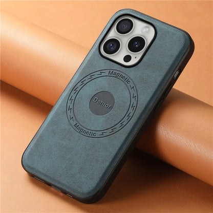 DENIOR A11 For iPhone 16 Pro Case Vintage PU Leather Magnetic Back Cover