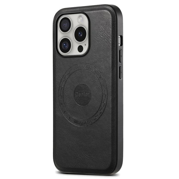 DENIOR A10 for iPhone 16 Pro Case Cowhide Texture Leather Back Cover Compatible with MagSafe