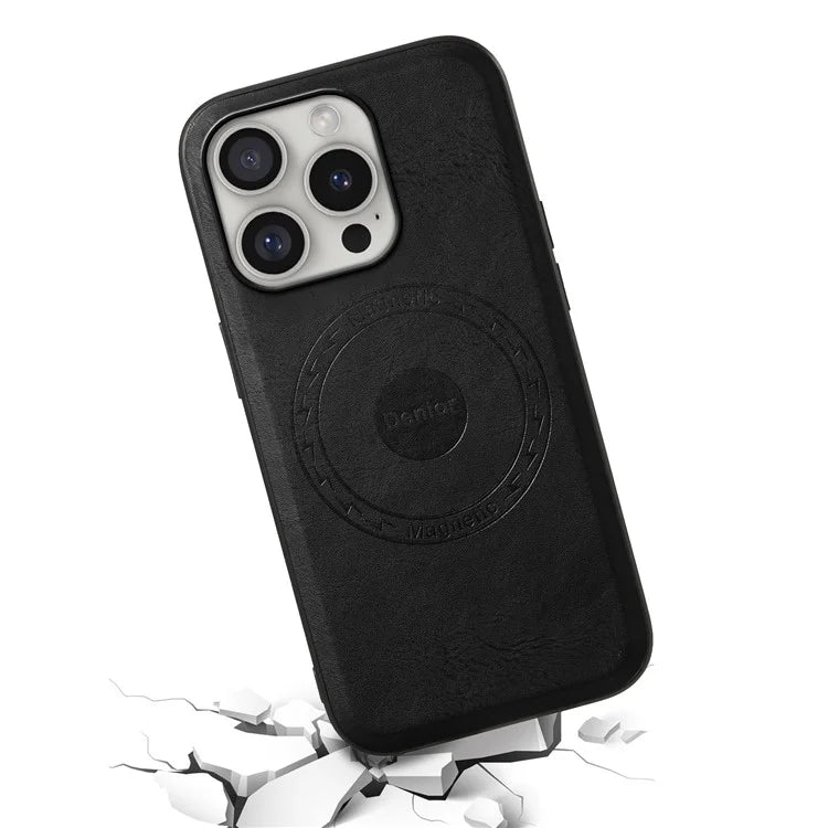 DENIOR A10 for iPhone 16 Pro Case Cowhide Texture Leather Back Cover Compatible with MagSafe
