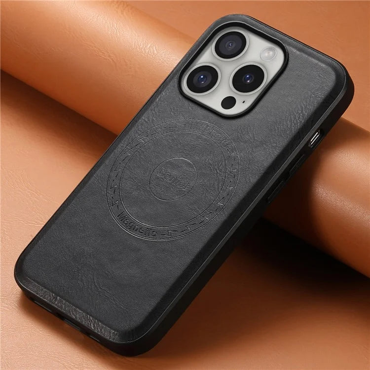 DENIOR A10 for iPhone 16 Pro Case Cowhide Texture Leather Back Cover Compatible with MagSafe