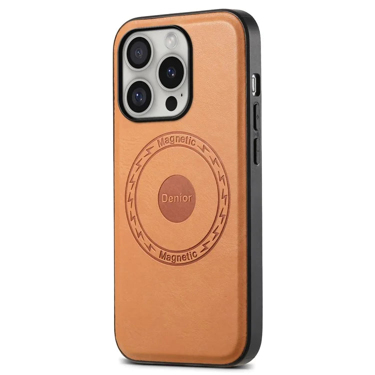 DENIOR A10 for iPhone 16 Pro Case Cowhide Texture Leather Back Cover Compatible with MagSafe