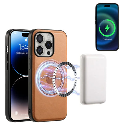 DENIOR A10 for iPhone 16 Pro Case Cowhide Texture Leather Back Cover Compatible with MagSafe