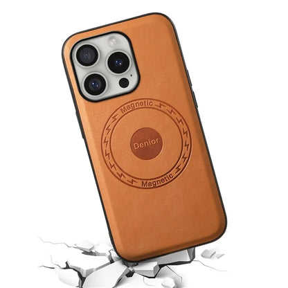 DENIOR A10 for iPhone 16 Pro Case Cowhide Texture Leather Back Cover Compatible with MagSafe