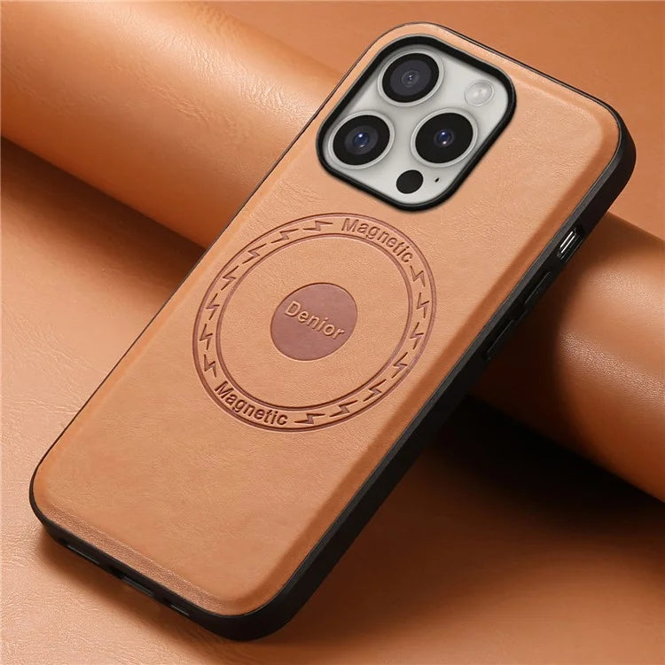 DENIOR A10 for iPhone 16 Pro Case Cowhide Texture Leather Back Cover Compatible with MagSafe