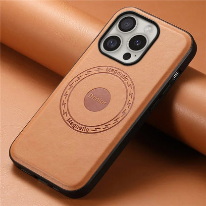 DENIOR A10 for iPhone 16 Pro Case Cowhide Texture Leather Back Cover Compatible with MagSafe