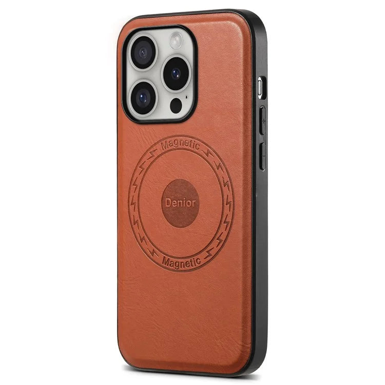 DENIOR A10 for iPhone 16 Pro Case Cowhide Texture Leather Back Cover Compatible with MagSafe