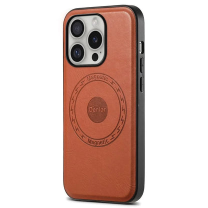 DENIOR A10 for iPhone 16 Pro Case Cowhide Texture Leather Back Cover Compatible with MagSafe