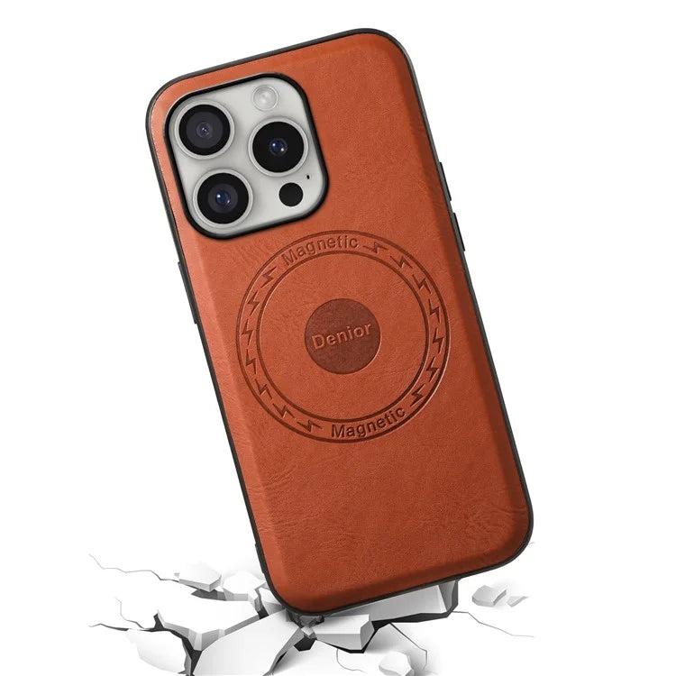 DENIOR A10 for iPhone 16 Pro Case Cowhide Texture Leather Back Cover Compatible with MagSafe