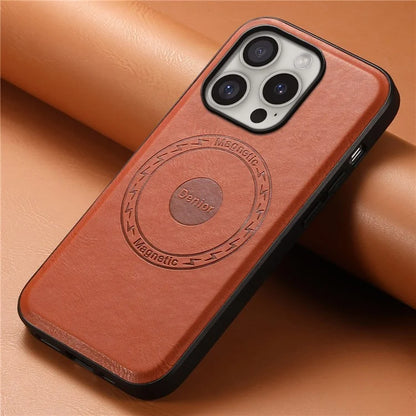 DENIOR A10 for iPhone 16 Pro Case Cowhide Texture Leather Back Cover Compatible with MagSafe