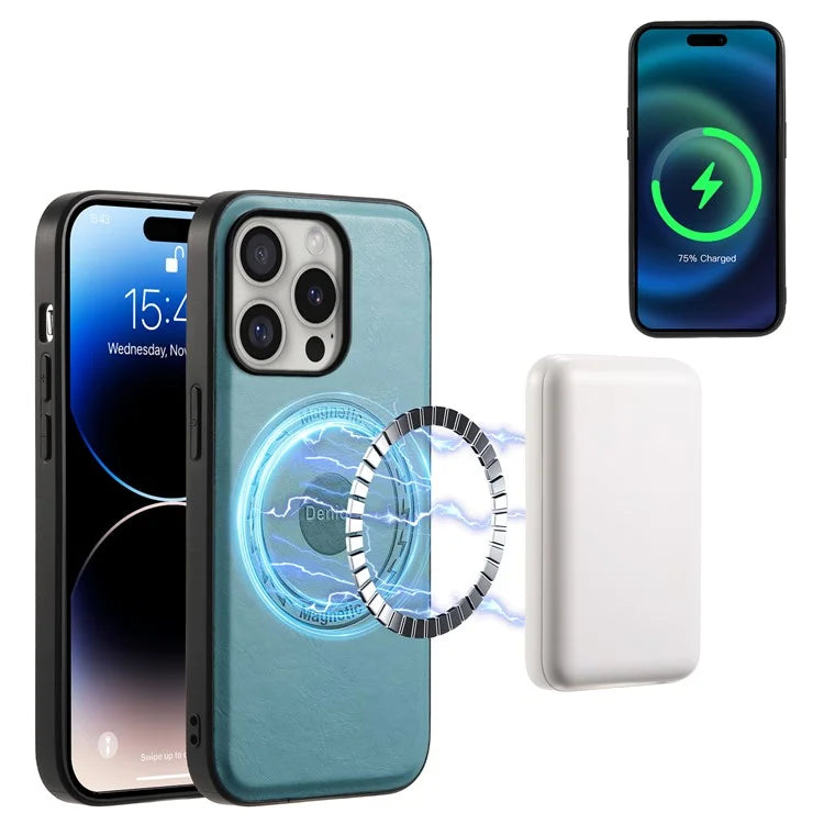 DENIOR A10 for iPhone 16 Pro Case Cowhide Texture Leather Back Cover Compatible with MagSafe