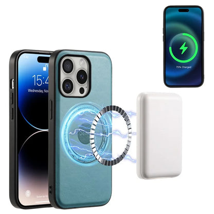 DENIOR A10 for iPhone 16 Pro Case Cowhide Texture Leather Back Cover Compatible with MagSafe