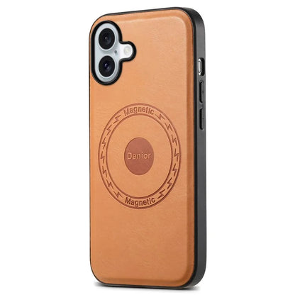 DENIOR A10 for iPhone 16 Case Compatible with MagSafe Cowhide Texture Leather Protective Cover