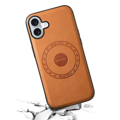 DENIOR A10 for iPhone 16 Case Compatible with MagSafe Cowhide Texture Leather Protective Cover