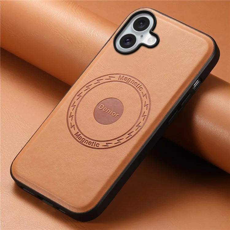 DENIOR A10 for iPhone 16 Case Compatible with MagSafe Cowhide Texture Leather Protective Cover
