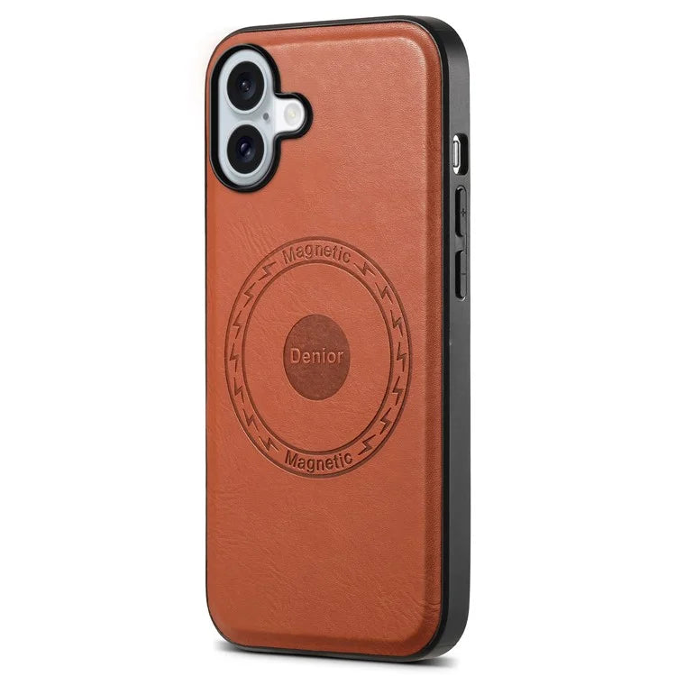 DENIOR A10 for iPhone 16 Case Compatible with MagSafe Cowhide Texture Leather Protective Cover