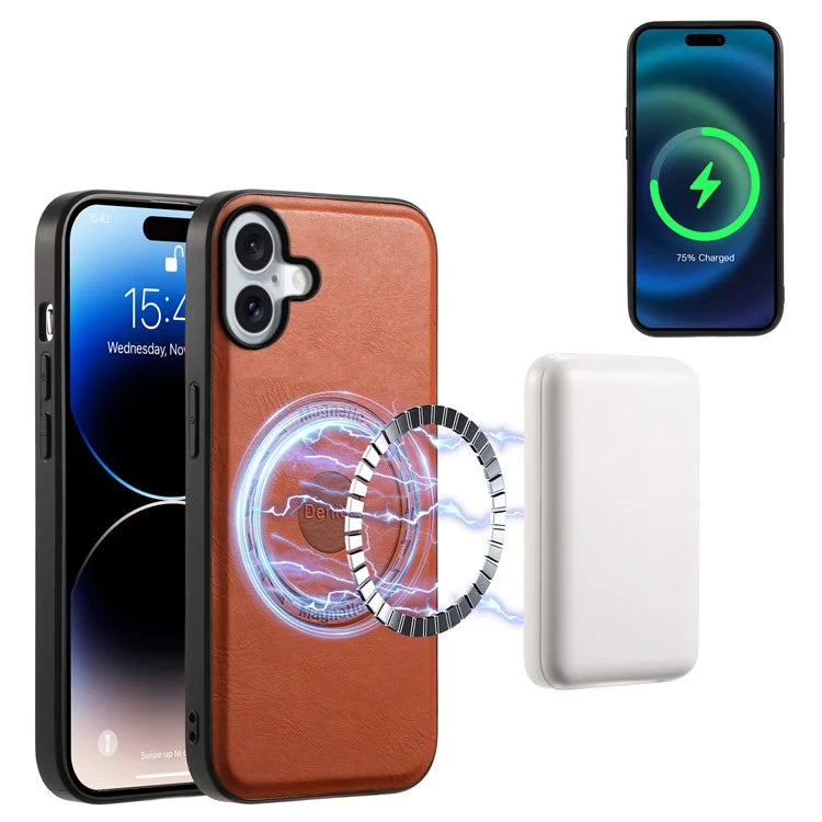 DENIOR A10 for iPhone 16 Case Compatible with MagSafe Cowhide Texture Leather Protective Cover