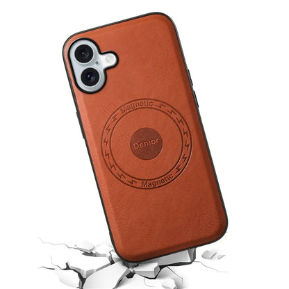 DENIOR A10 for iPhone 16 Case Compatible with MagSafe Cowhide Texture Leather Protective Cover