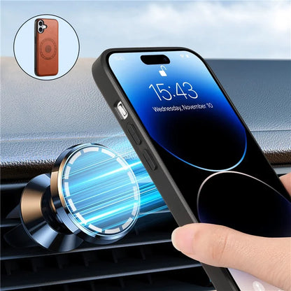 DENIOR A10 for iPhone 16 Case Compatible with MagSafe Cowhide Texture Leather Protective Cover