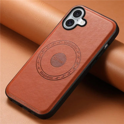 DENIOR A10 for iPhone 16 Case Compatible with MagSafe Cowhide Texture Leather Protective Cover