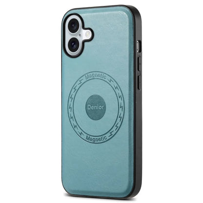 DENIOR A10 for iPhone 16 Case Compatible with MagSafe Cowhide Texture Leather Protective Cover
