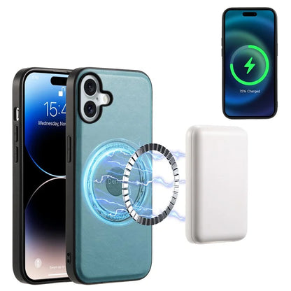DENIOR A10 for iPhone 16 Case Compatible with MagSafe Cowhide Texture Leather Protective Cover
