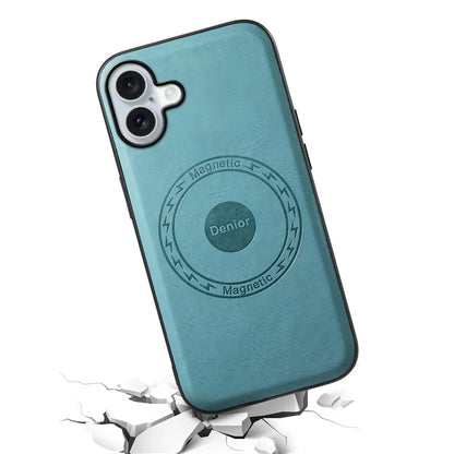 DENIOR A10 for iPhone 16 Case Compatible with MagSafe Cowhide Texture Leather Protective Cover