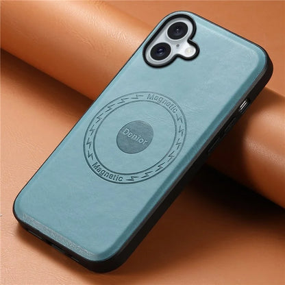 DENIOR A10 for iPhone 16 Case Compatible with MagSafe Cowhide Texture Leather Protective Cover