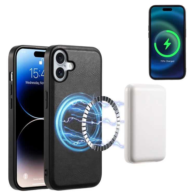 DENIOR A10 for iPhone 16 Case Compatible with MagSafe Cowhide Texture Leather Protective Cover