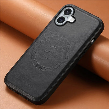 DENIOR A10 for iPhone 16 Case Compatible with MagSafe Cowhide Texture Leather Protective Cover