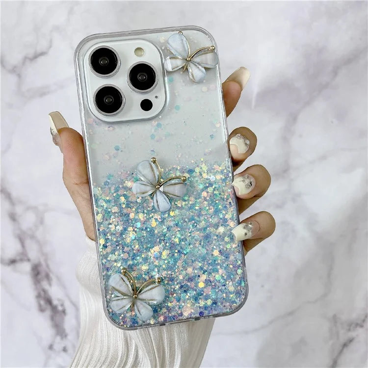 For iPhone 15 Pro Max Case Sequins Epoxy TPU Phone Cover Glow in The Dark
