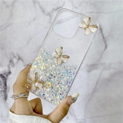 For iPhone 15 Pro Case Luminous Shockproof Epoxy TPU Phone Cover 3D Butterflies