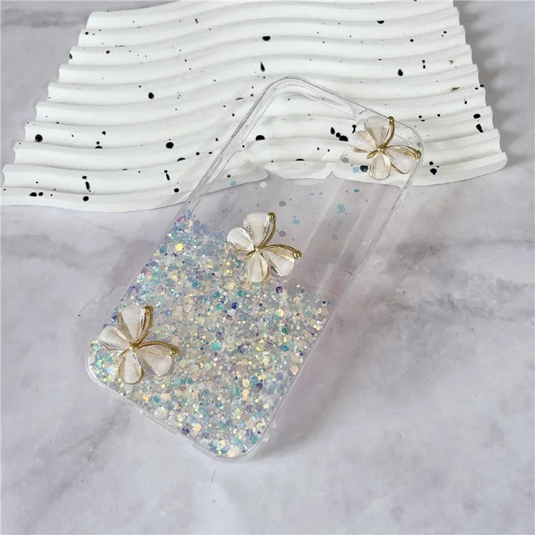 For iPhone 15 Pro Case Luminous Shockproof Epoxy TPU Phone Cover 3D Butterflies