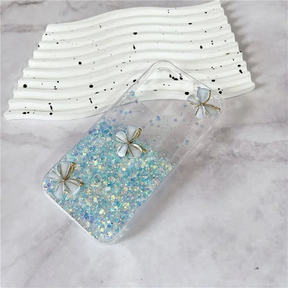 For iPhone 15 Pro Case Luminous Shockproof Epoxy TPU Phone Cover 3D Butterflies