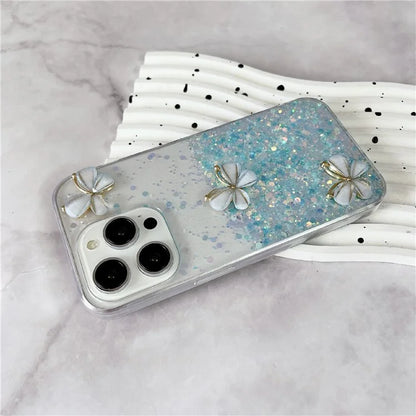 For iPhone 15 Pro Case Luminous Shockproof Epoxy TPU Phone Cover 3D Butterflies