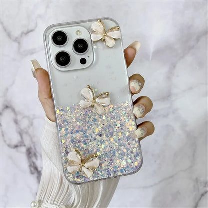 For iPhone 14 Pro Max Case 3D Butterflies Epoxy TPU Phone Cover Luminous Effect