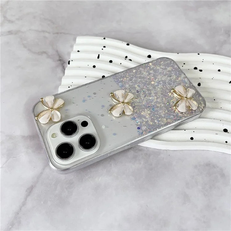 For iPhone 14 Pro Max Case 3D Butterflies Epoxy TPU Phone Cover Luminous Effect