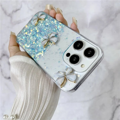 For iPhone 14 Pro Max Case 3D Butterflies Epoxy TPU Phone Cover Luminous Effect