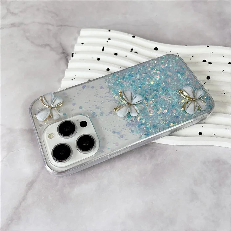 For iPhone 14 Pro Max Case 3D Butterflies Epoxy TPU Phone Cover Luminous Effect