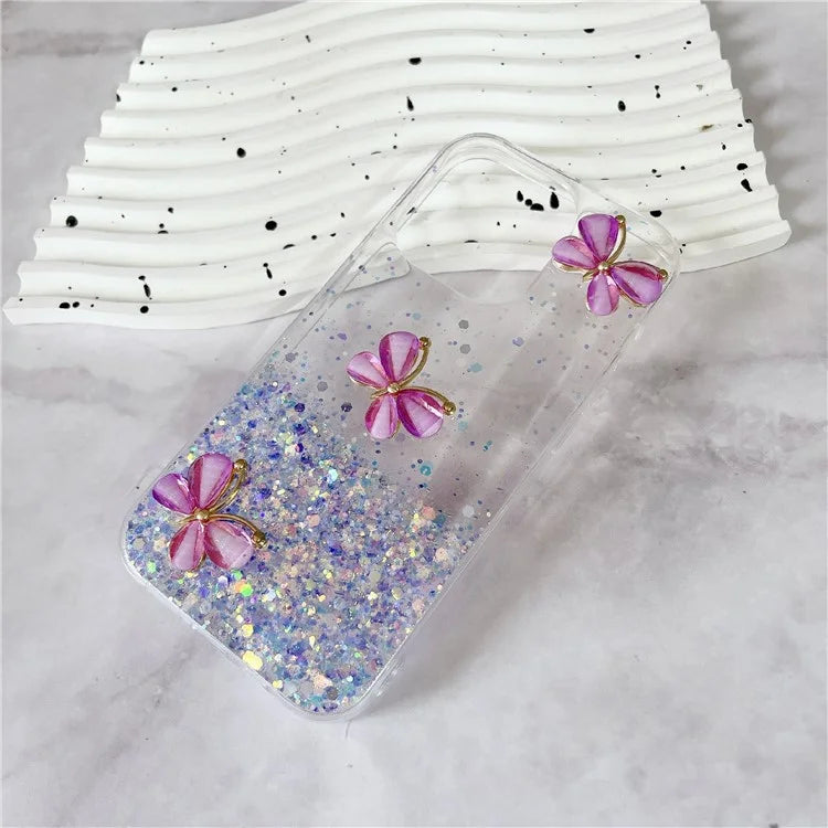 For iPhone 14 Pro Max Case 3D Butterflies Epoxy TPU Phone Cover Luminous Effect