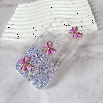 For iPhone 14 Pro Max Case 3D Butterflies Epoxy TPU Phone Cover Luminous Effect