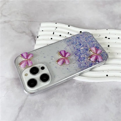 For iPhone 14 Pro Max Case 3D Butterflies Epoxy TPU Phone Cover Luminous Effect