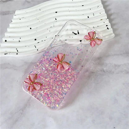 For iPhone 14 Pro Max Case 3D Butterflies Epoxy TPU Phone Cover Luminous Effect