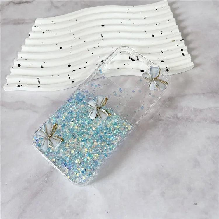 For iPhone 14 Pro Luminous Case Glow in The Dark 3D Butterflies Epoxy TPU Phone Cover