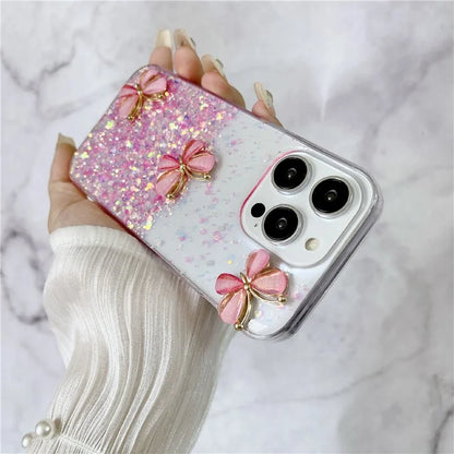 For iPhone 14 Pro Luminous Case Glow in The Dark 3D Butterflies Epoxy TPU Phone Cover